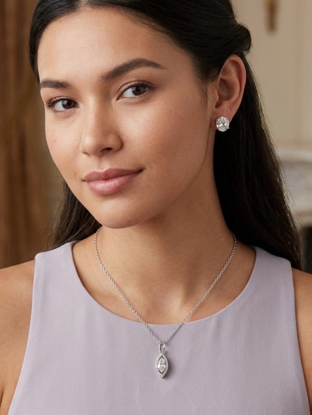 Swarovski Crystal Elements Oval Shape Necklace & Earring Set Silver Overlay